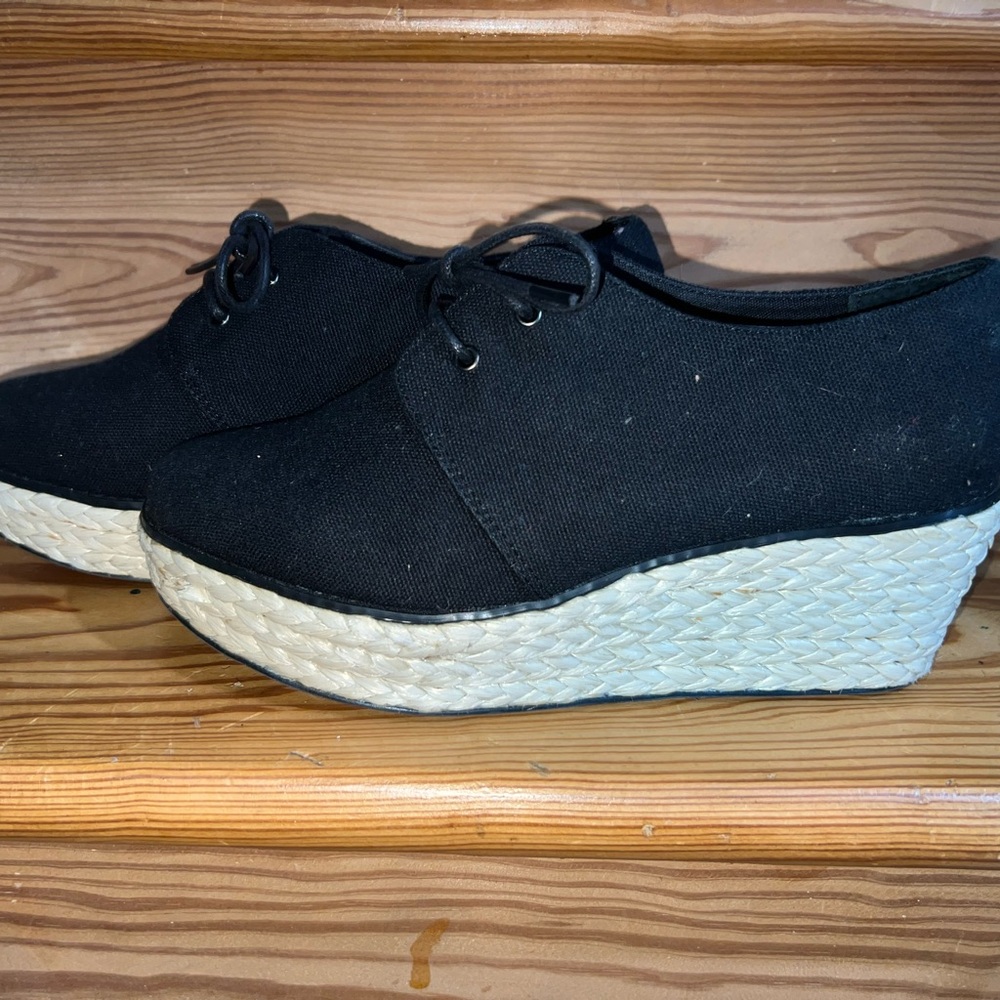 Shoemint Black Canvas Espadrille Wedges